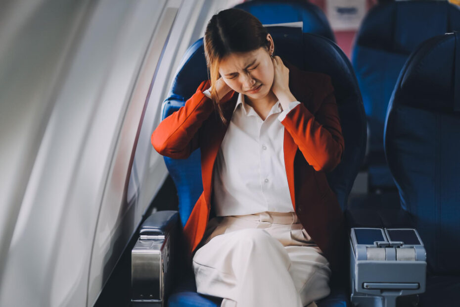 Business lady on her way to her business trip stressed and tired