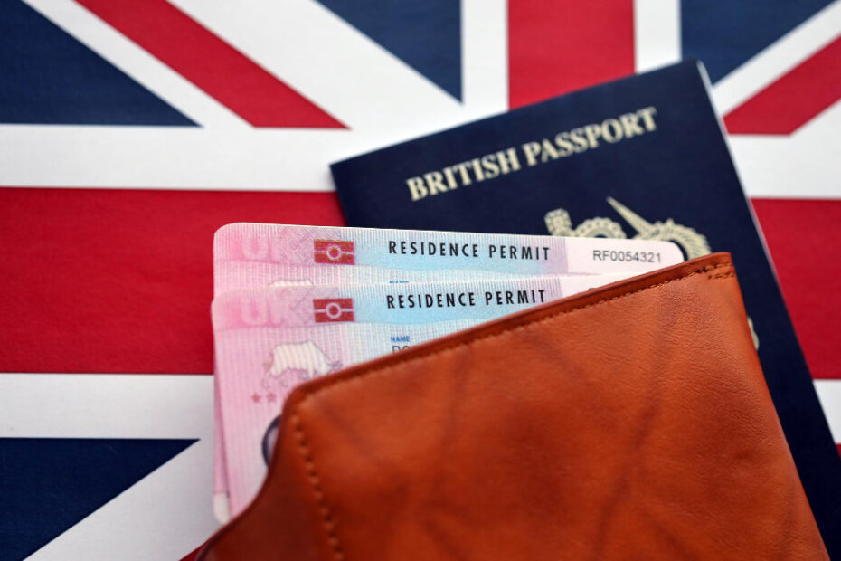 UK visa applications – family with three passports, flags, and immigration journey.